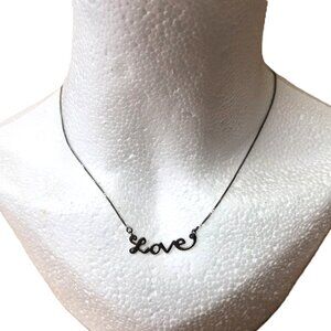VTG Sterling Silver “Love” Necklace • Dainty Script Pendant • Adjustable 18”